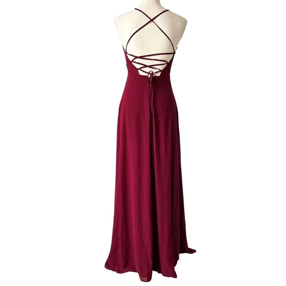 Lulus Burgundy Bridesmaid Maxi Dress Formal Wedding Guest Gown Size 2